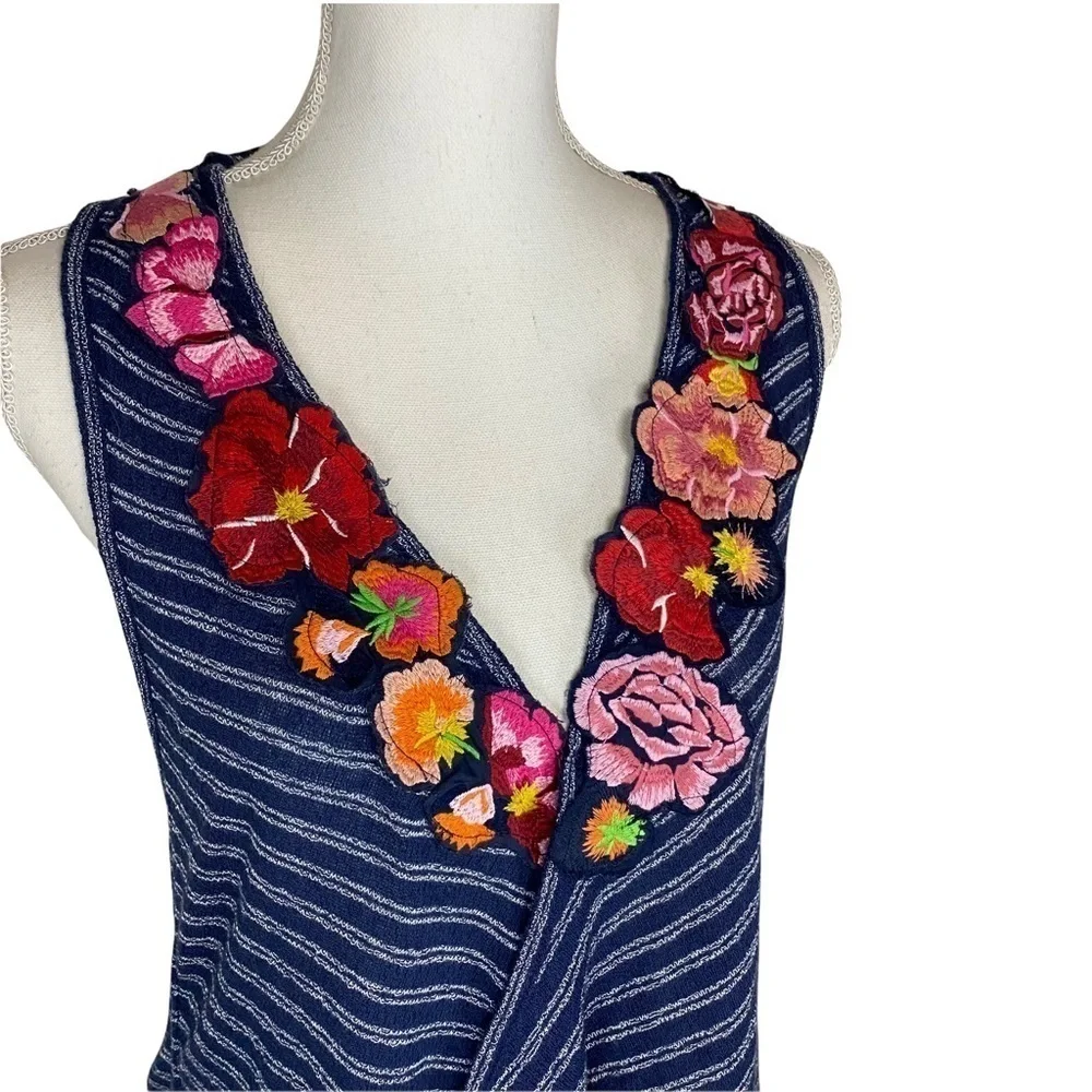 Free People Frida Stripe Embroidered Tank Top XS